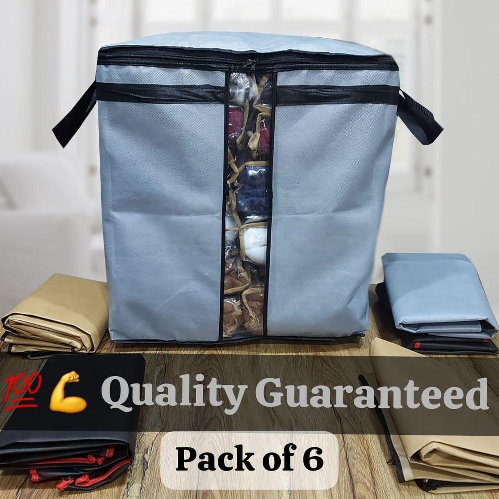 Foldable Storage Bag for Wardrobe Organization - Non-Woven Fabric, Large, Pack of 6 - JZ Vibe