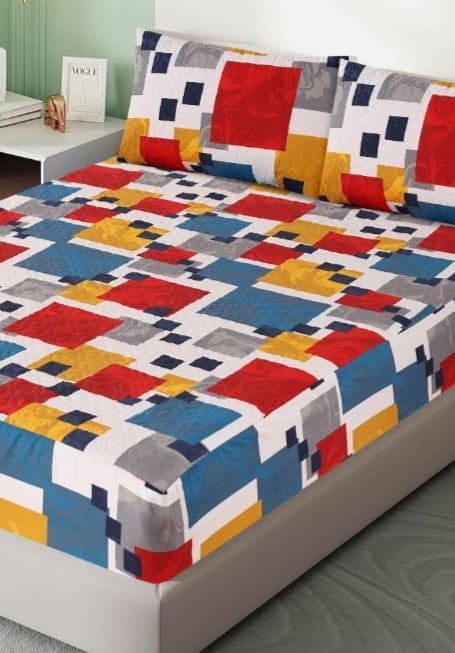 Cotton Printed Double Bed Bedsheet 3 Pcs Set - Grey Waves Pattern - Premium Soft Bedsheet by JZ Vibe Pakistan