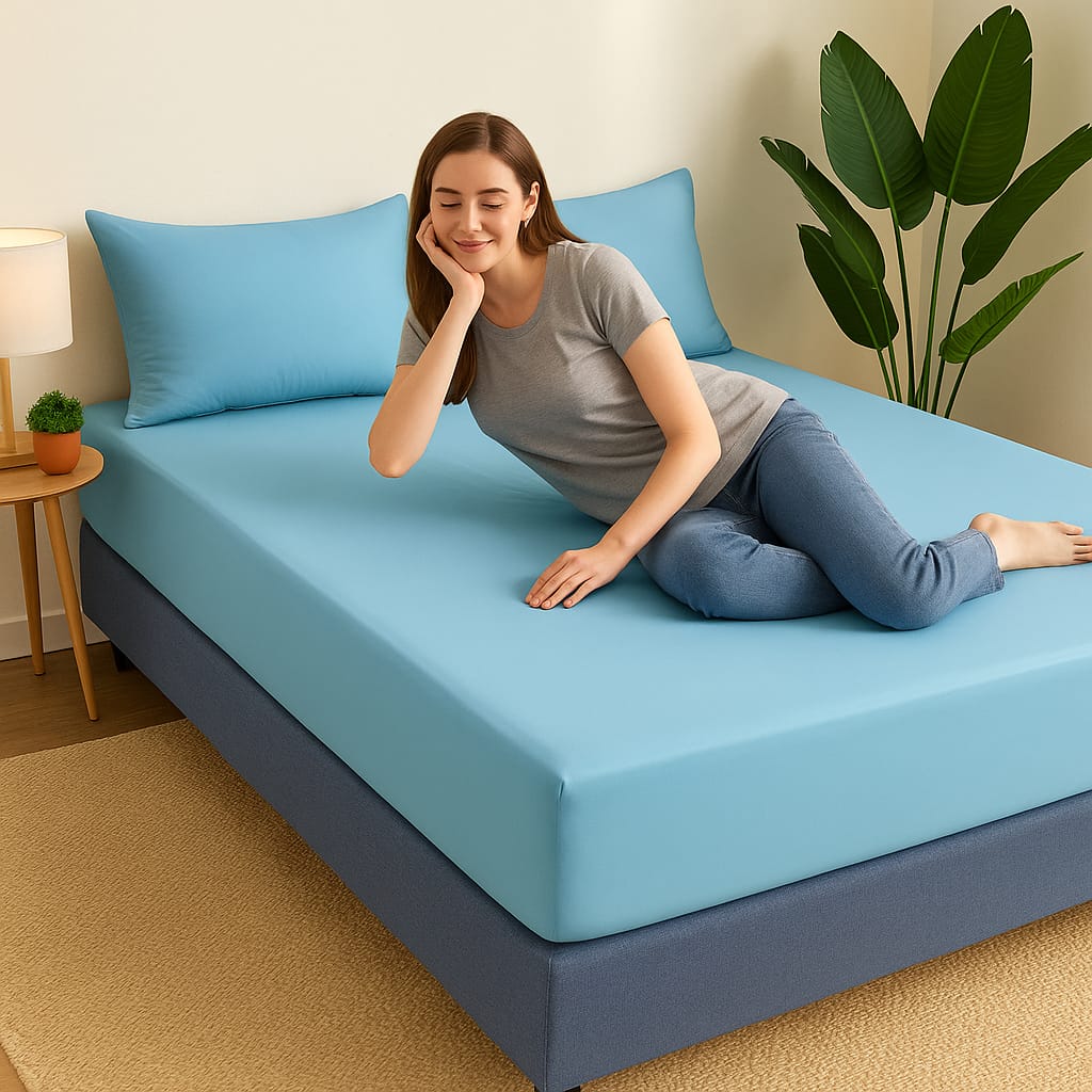 Waterproof Elastic Fitted Bedsheet - Double Bed, 72x78 Inches - Soft & Spill Resistant