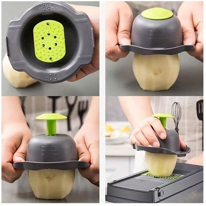14 in 1 Vegetable Cutter – The Ultimate Kitchen Slicer & Chopper
Upgrade your kitchen game with this 14 in 1 Vegetable Cutter — the ultimate solution for fast, safe, and mess-free meal prep. This multifunctional tool includes interchangeable blades for slicing, dicing, chopping, grating, julienning, peeling, and more — all in one compact design.
Made from durable BPA-free plastic and rust-resistant stainless steel, it's built for everyday use. The non-slip base and hand protector ensure safety while the c