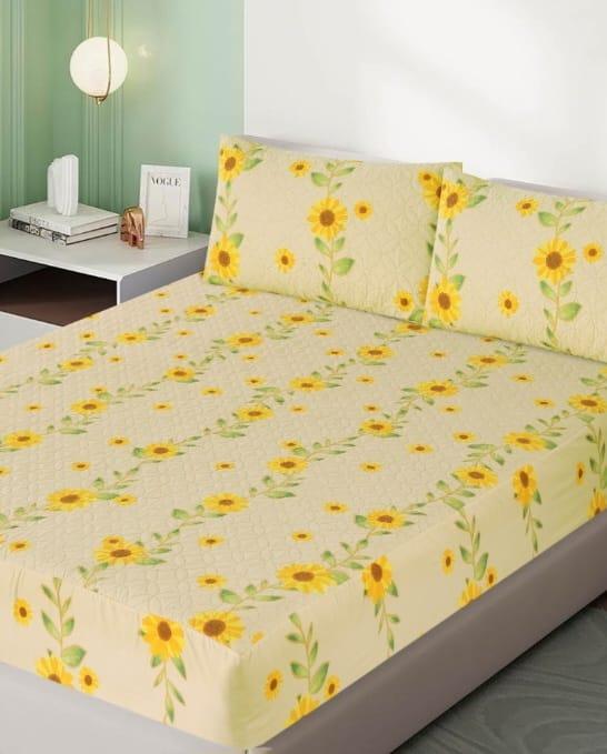 Vibrant Yellow Printed Double Bedsheet Set - 3 Pcs