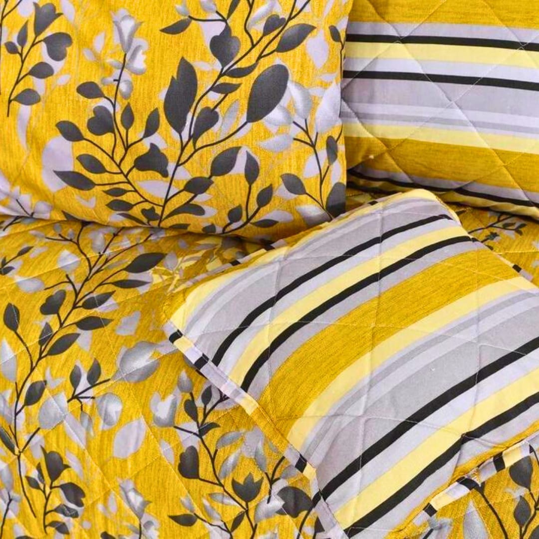 "Ultra soft and fluffy comforter bedding set with printed quilt and matching pillow covers, available in King and Queen size – cozy and breathable cotton fabric ideal for modern bedrooms