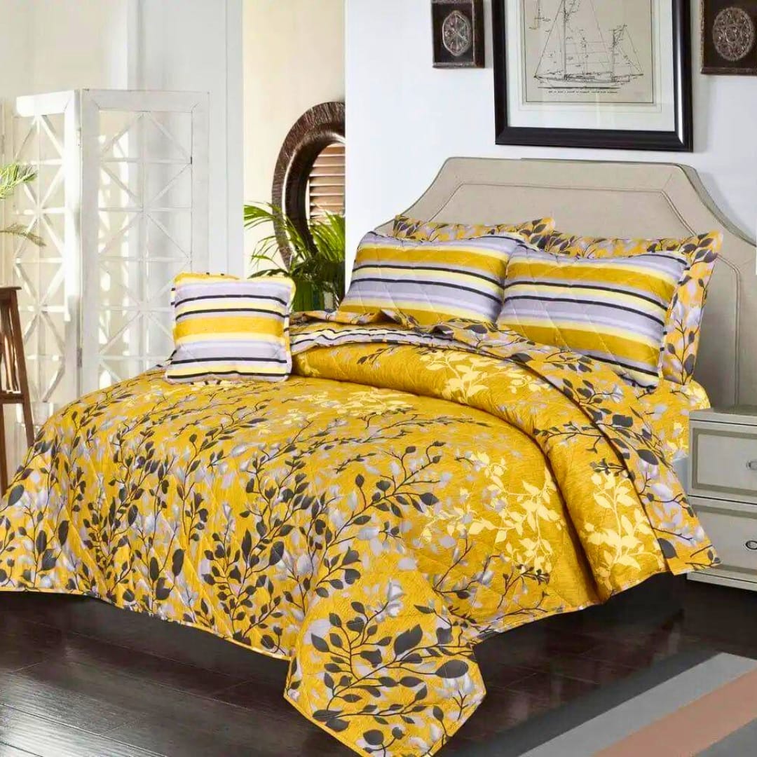 "Ultra soft and fluffy comforter bedding set with printed quilt and matching pillow covers, available in King and Queen size – cozy and breathable cotton fabric ideal for modern bedrooms