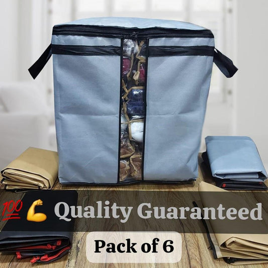 Foldable Storage Bag for Wardrobe Organization - Non-Woven Fabric, Large, Pack of 6 - JZ Vibe
