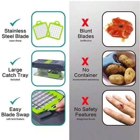 Slice, dice, chop, grate & more with this 14-in-1 vegetable cutter. Durable, multifunctional & perfect for fast, mess-free meal prep in any kitchen.

