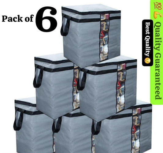 Large Non-Woven Fabric Storage Bag for Clothes, Blankets, Comforters, Pillows - Pack of 6 - JZ Vibe
