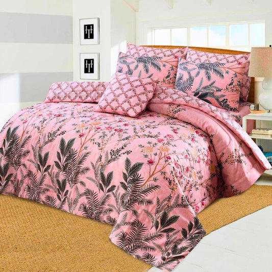 "Ultra soft and fluffy comforter bedding set with printed quilt and matching pillow covers, available in King and Queen size – cozy and breathable cotton fabric ideal for modern bedrooms