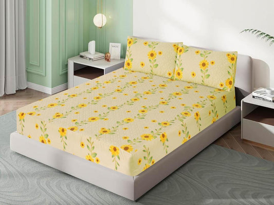 Vibrant Yellow Printed Double Bedsheet Set - 3 Pcs
