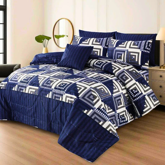 "Ultra soft and fluffy comforter bedding set with printed quilt and matching pillow covers, available in King and Queen size – cozy and breathable cotton fabric ideal for modern bedrooms