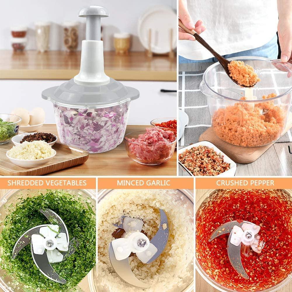 Multipurpose stainless steel food chopper with easy-clean design in green color

Compact manual food chopper in grey with single-piece body and durable blade

Affordable pink food chopper for vegetables, fruits, and nuts – easy to disassemble