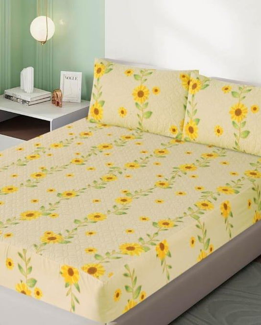  Vibrant Yellow Printed Double Bedsheet Set - 3 Pcs
