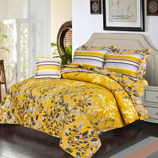 "Ultra soft and fluffy comforter bedding set with printed quilt and matching pillow covers, available in King and Queen size – cozy and breathable cotton fabric ideal for modern bedrooms