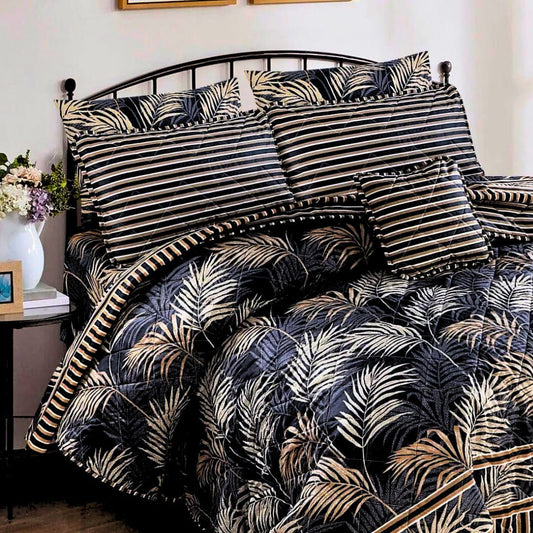 "Ultra soft and fluffy comforter bedding set with printed quilt and matching pillow covers, available in King and Queen size – cozy and breathable cotton fabric ideal for modern bedrooms