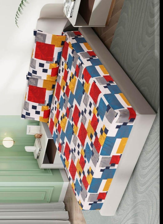 Vibrant Yellow Printed Double Bedsheet Set - 3 Pcs
